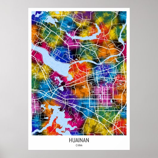 Huainan China Stadsplattegrond Poster (Voorkant)