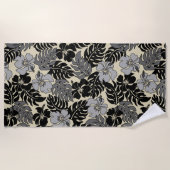 Huakini Bay Hawaiian Hibiscus Floral-Black Strandlaken (Voorkant)