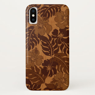 Huakini Bay Hawaiian Hibiscus Vintage Faux Wood iPhone X Hoesje