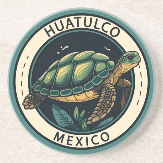 Huatulco Mexico Turtle Badge Zandsteen Onderzetter (Voorkant)