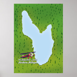 Hubbard meer Noord Michigan meer kaart Poster