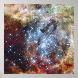 Hubble kijkt sterclusters op een botsingscursus poster