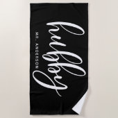 Hubby Black en White Pas getrouwd Groom Strandlaken (Voorkant)