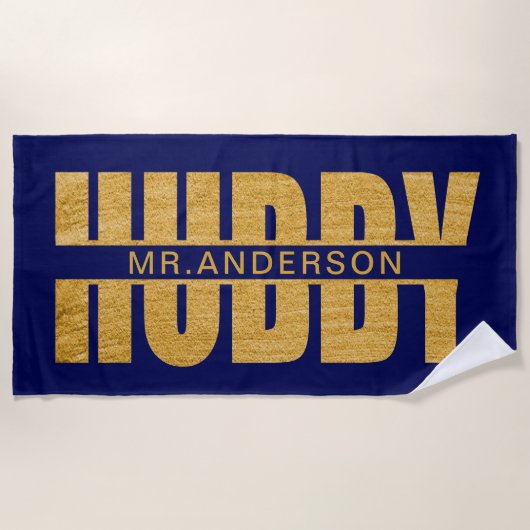 Hubby Blue and Gold Pas getrouwd Groom Beach Towel Strandlaken (Voorkant)