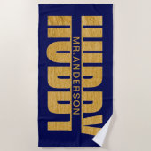 Hubby Blue and Gold Pas getrouwd Groom Beach Towel Strandlaken (Voorkant)