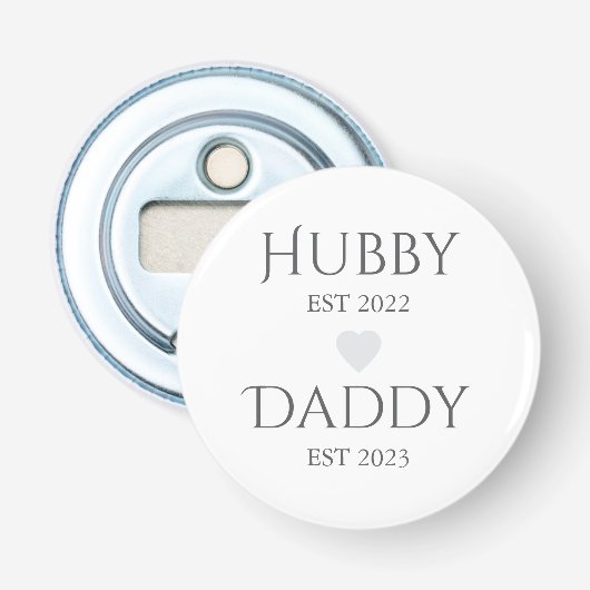 Hubby Est. XXXX, papa Est. XXXX - VADERDAG Button Flesopener (Voorkant)