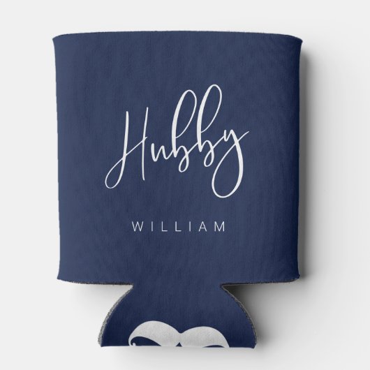 Hubby Kalligrafie Marine Blauw Naam & Monogram Blikjeskoeler (Achterkant)