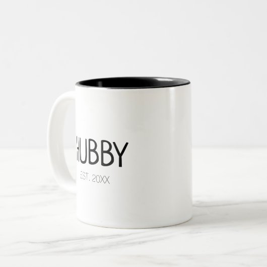 Hubby man aangepaste naam of datum tweekleurige koffiemok (Voorkant links)
