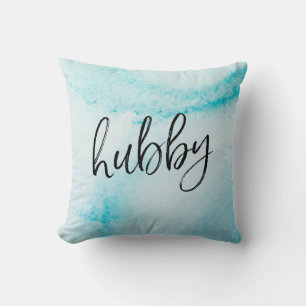 Hubby met de hand geletterd aqua blauw aquarel kus kussen