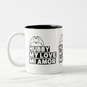 Hubby Modern Honeymoon White Script Black Tweekleurige Koffiemok (Links)
