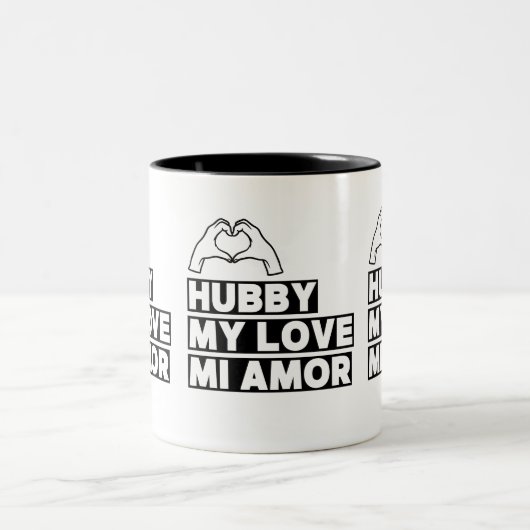 Hubby Modern Honeymoon White Script Black Tweekleurige Koffiemok (Center)
