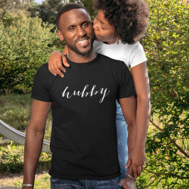 Hubby Modern White Script Black Mannen T-shirt