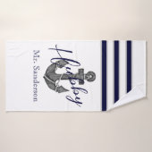 Hubby Nautical White en Navy Blue Anchor Beach Badhanddoek (Badhanddoek)