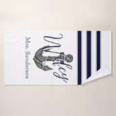 Hubby Nautical White en Navy Blue Anchor Beach Badhanddoek (Badhanddoek)
