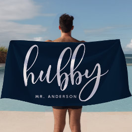 Hubby Navy Blue en White Pas getrouwd Groom Strandlaken