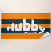 Hubby Pas getrouwd Groom Sinaasappel & Navy Strand Strandlaken (Voorkant)