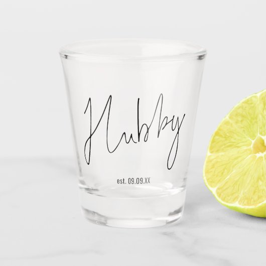 Hubby Script Date Wedding Keepomwille Gift Shot Glas (Voorkant)