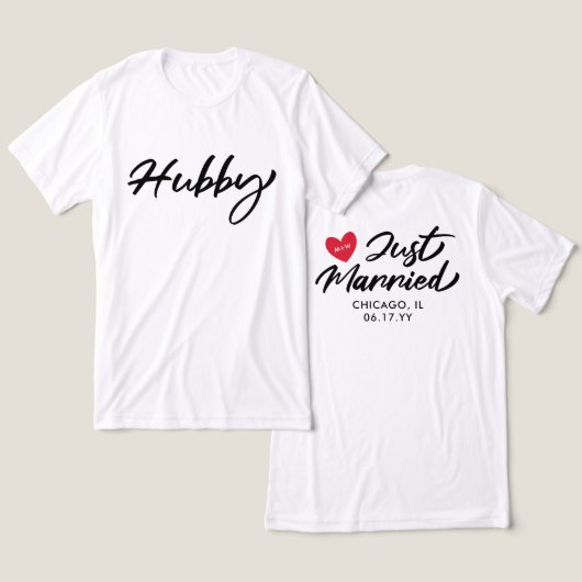 Hubby trouwt met Rode Hart Initialen bruiloft Tri-Blend Shirt (Ontwerp Voorkant & Achterkant)