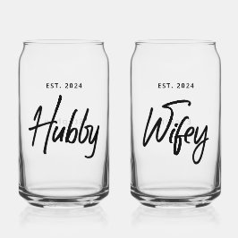 Hubby + Wifey Bruiloft gepersonaliseerd Blikvorm Glas