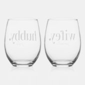 Hubby & Wifey | Gepersonaliseerde naam Passen getr Wijnglas Zonder Voet (Achterkant)