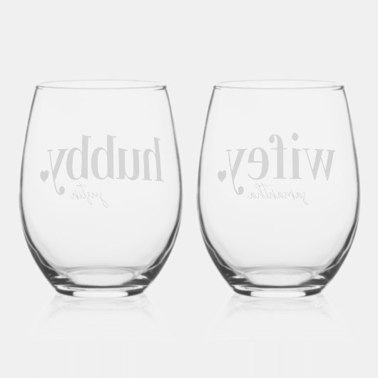 Hubby & Wifey | Gepersonaliseerde naam Passen getr Wijnglas Zonder Voet (Achterkant)