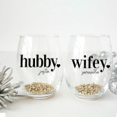 Hubby & Wifey | Gepersonaliseerde naam Passen getr Wijnglas Zonder Voet