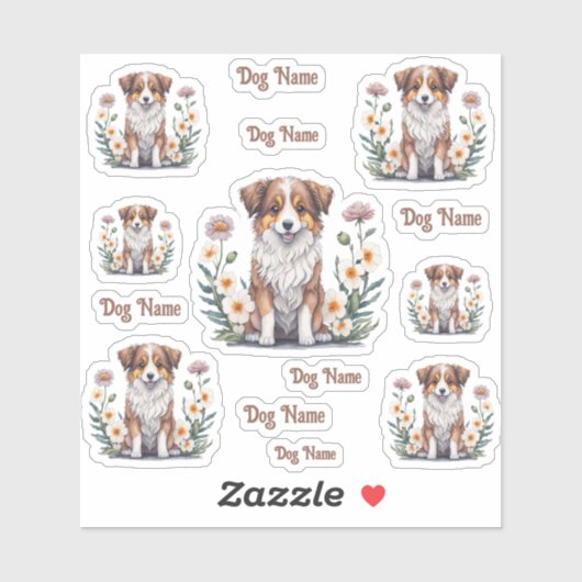 Hübscher Collie von Blumen umringt - 14 Sticker (Vel)