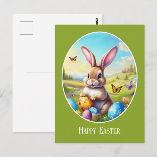 Hübscher Osterhase in Landschaft - Briefkaart (Voorkant / Achterkant)