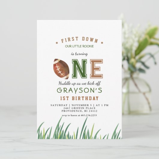 Huddle Up Football 1e verjaardagsfeestje Kaart (Staand voorkant)