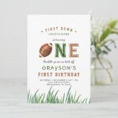 Huddle Up Football 1e verjaardagsfeestje Kaart (Staand voorkant)