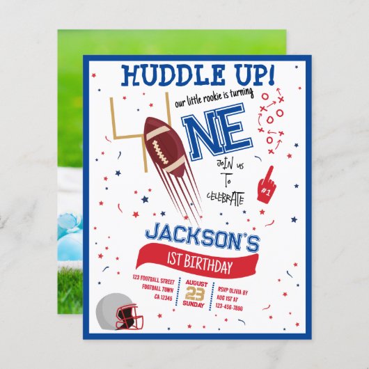 Huddle Up Football Budget Foto 1e Verjaardag (Voorkant / Achterkant)