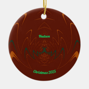 HUDSON ~ 3D KERSTMIS Rood Groen Sinaasappel 2025 Keramisch Ornament