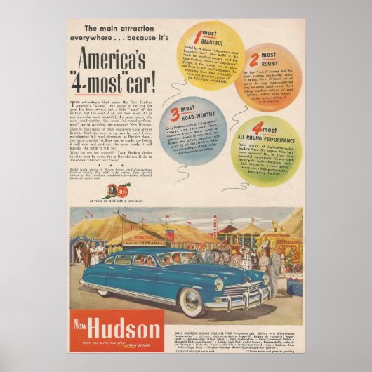 Hudson Automobile Ad Circus Fair uit 1940 Poster (Voorkant)