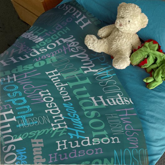 Hudson gepersonaliseerde naam aqua groen paarse gr fleece deken