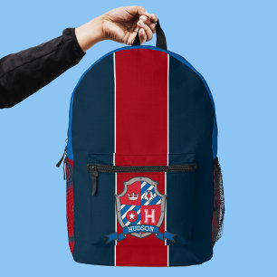 Hudson naam betekent rood blauw ridderschild bedrukte rugzak