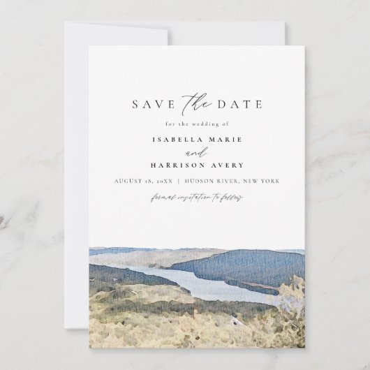 HUDSON RIVER New York Waterverf Save the Date Inv Kaart (Voorkant)