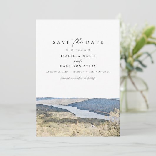 HUDSON RIVER New York Waterverf Save the Date Inv Kaart (Staand voorkant)