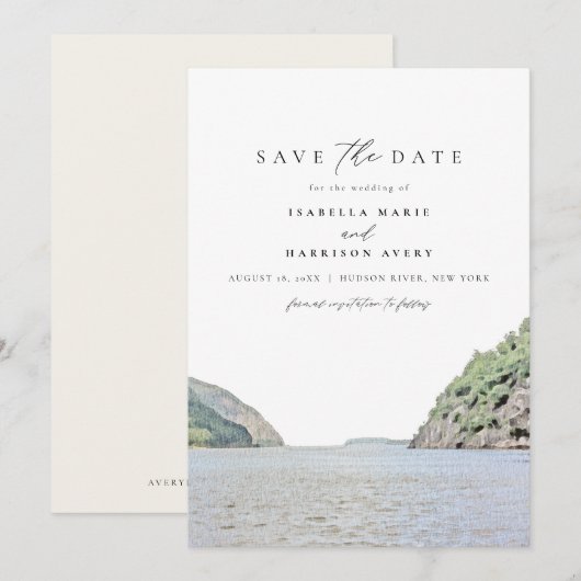HUDSON RIVER New York Waterverf Save the Date Kaart (Voorkant / Achterkant)