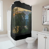 Hudson River Summer Evening W/Black Border. Douchegordijn (In situ)