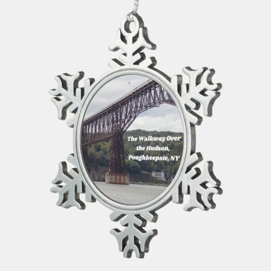 Hudson River Walkway met kerstversiering Tin Sneeuwvlok Ornament (Rechts)
