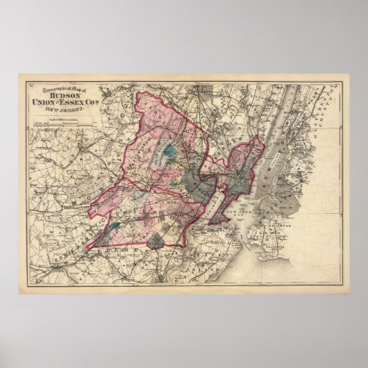 Hudson, Union, Essex Cos, NJ Poster (Voorkant)