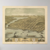 Hudson WI 1870 Antiek Panorama Poster (Voorkant)