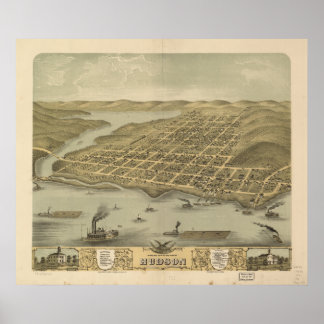 Hudson WI 1870 Antiek Panorama Poster