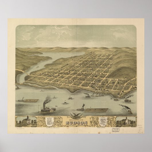 Hudson WI 1870 Antiek Panorama Poster (Voorkant)