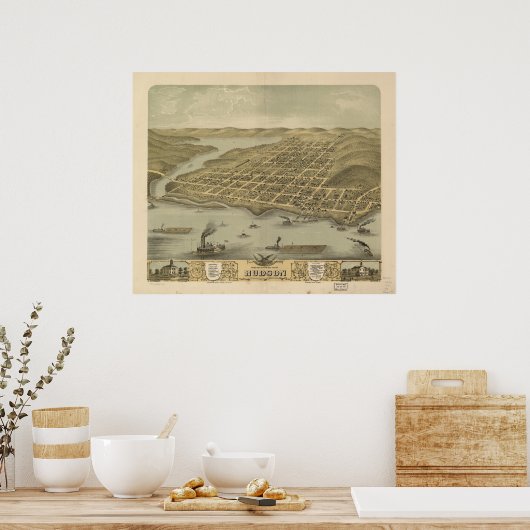 Hudson WI 1870 Antiek Panorama Poster (Keuken)