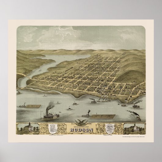 Hudson, WI Panoramic Map - 1870 Poster (Voorkant)