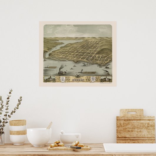 Hudson, WI Panoramic Map - 1870 Poster (Keuken)