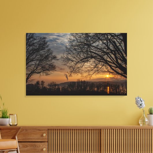 Hudson Winter Sunset Canvas Afdruk (Insitu (Woonkamer))