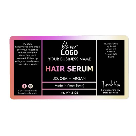 Hue Pink Oranje Holographic Hair Serum Labels (Voorkant)