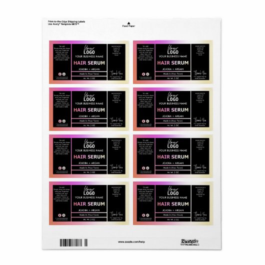 Hue Pink Oranje Holographic Hair Serum Labels (Full Sheet)